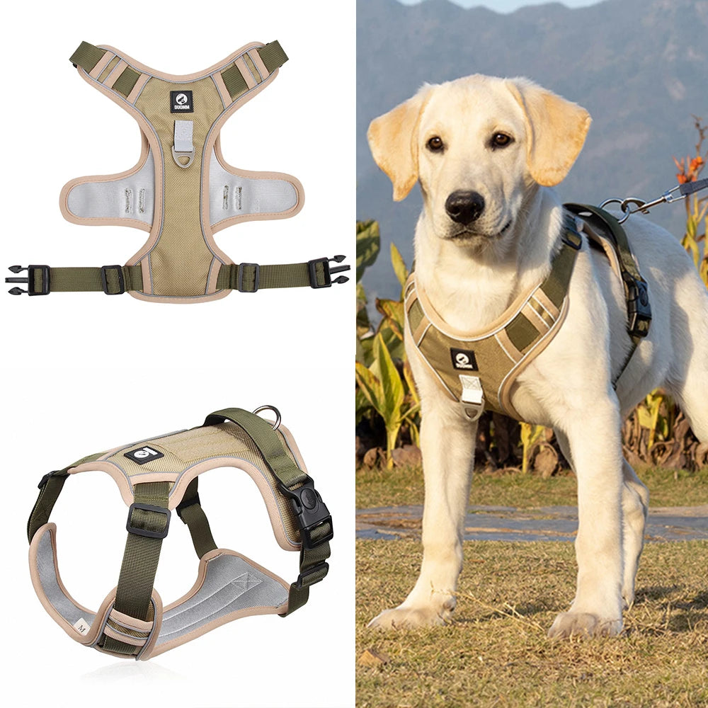 No-pull adjustable reflective dog harness escape-proof